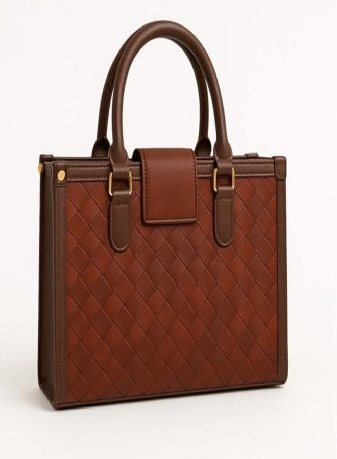 VINNIE Women's Quilted Handbag with Dual Handles & Sling Strap | Single Compartment, 2 Pockets | Zipper & Button Closure (Brown) - Image 3